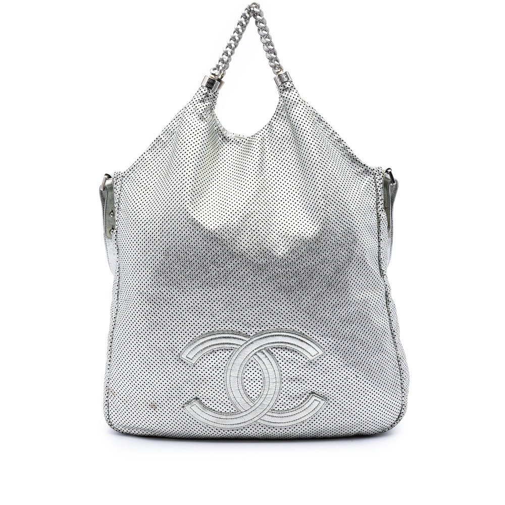 Pre-Loved Chanel Large Metallic Glazed Calfskin Perforated Rodeo Drive Satchel